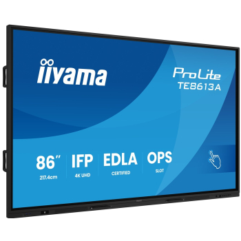 iiyama TE8613A-B2AG signage display Kiosk 2,17 m (85.6") Wi-Fi 500 cd/m2 4K Ultra HD Czarny Ekran dotykowy Procesor wbudowany Android 24/7