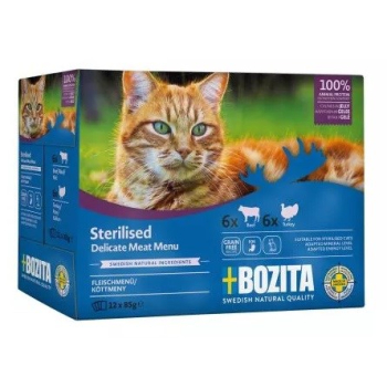 Bozita Sterylizowane Kawałki w Galaretce z Mięsem -  mokra karma dla kota- Multibox 12 x 85g