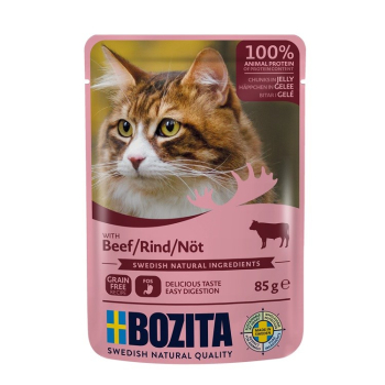 BOZITA Mięsne kawałki w galarecie z wołowiną - saszetka dla kota - 85g