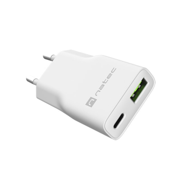 NATEC ŁADOWARKA SIECIOWA RIBERA GAN SLIM USB-A USB-C 20W BIAŁA