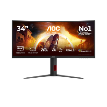 Monitor AOC CU34G4Z 34-calowy, Szybkie VA, WQHD 21:9, 240 Hz, 1 ms, 3440 x 1440 pikseli, 450 cd/m2, ilość portów HDMI: 2, kolor czarny