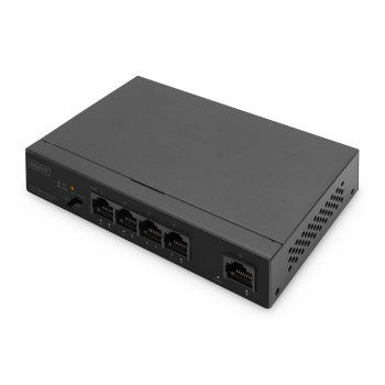 Digitus Przełącznik Gigabit Ethernet PoE, 4 porty PoE + 1 port uplink, dostępna moc zasilania PoE: 60 W