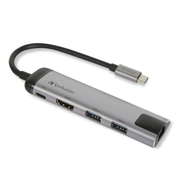 Verbatim 49141 stacja dokująca USB 3.2 Gen 1 (3.1 Gen 1) Type-C Czarny, Srebrny