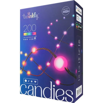 Twinkly Candies – 200 Lampki w kształcie pereł RGB LEDs, zielony przewód, USB-C