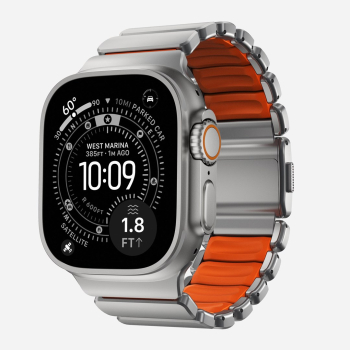 NOMAD Stratos Band - tytanowa bransoleta do Apple Watch 49mm z FKM (natural titanium, ultra orange FKM)