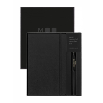 Moleskine x Kaweco: czarny zestaw z notatnikiem L w linie i piórem kulkowym 0.7mm. Elegancki duet w pudełku.