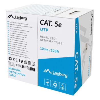 KABEL LAN UTP KAT.5E 100M DRUT CU SZARY CPR + FLUKE PASSED LANBERG
