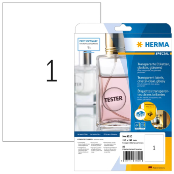 HERMA Etik. glasklar A4 210x297   mm Folie glĂ¤nzend   25 St.