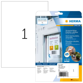 HERMA Folien-Etiketten A4 210x297mm   weiĂź ablĂ¶sbar    20St.