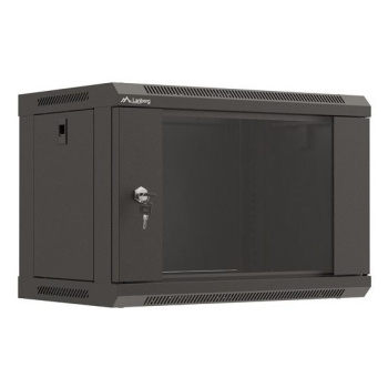 Szafa instalacyjna rack wisząca 19" 6U 540x350 czarna drzwi przeszklone LANBERG (Flat Pack)