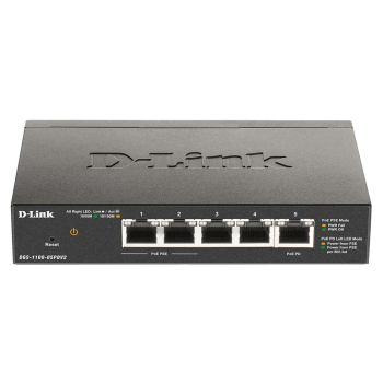 D-Link DGS-1100-05PDV2 łącza sieciowe Zarządzany Gigabit Ethernet (10/100/1000) Obsługa PoE Czarny