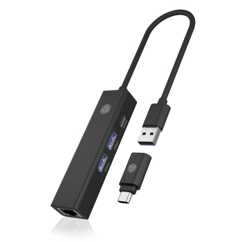ICY BOX IB-HUB1439-LAN Przewodowa USB 3.2 Gen 1 (3.1 Gen 1) Type-A Czarny