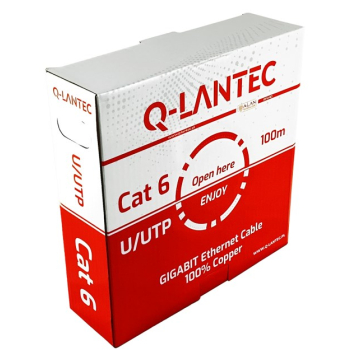 Q-LANTEC Kabel U/UTP kat.6, sieciowy, skrętka, PVC, Eca 4PR, 1Gb/s (10Gb/s do 55m), szary, 100m (KIU6PVC100Q)