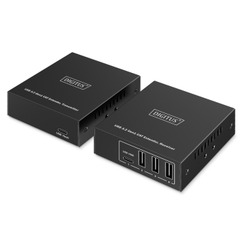 Przedłużacz (extender) po skrętce kat.6A USB 3.1 Gen1 do 100m, 3x USB-A, 1x USB-C do 5 Gbps, 1x RJ45 (Gigabit Ethernet) - zestaw (odbiornik/nadajnik)