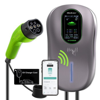 Qoltec Stacja ładowania EV 2w1 Typ2 | 22kW | Wi-fi| LCD | RFID | 3 fazy | Wallbox | 5m