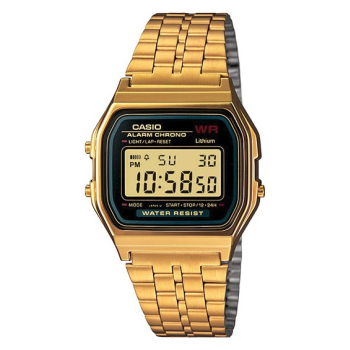 Casio A159WGEA-1DF Vintage Unisex-Digitaluhr mit Edelstahlband, gold/schwarz