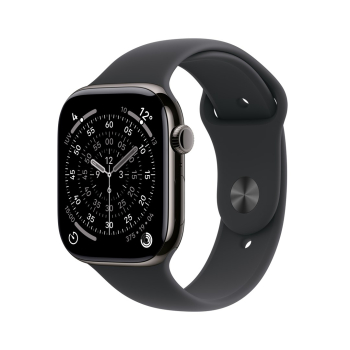 Apple Watch Series 11 Cellular 46mm Łupkowa koperta tytanowa z czarnym paskiem sportowym - M/L