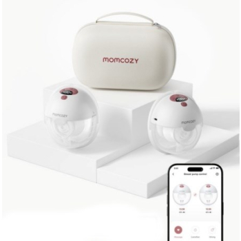 Momcozy M5 Smart Wearable Breast Pump – Laktator muszlowy | Sterowanie aplikacją, bezprzewodowy, podwójny, kolor czerwony