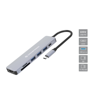 CONCEPTRONIC  7-1 Dock USB-C->HDMI/3xUSB-A/SD/TF/+   25cm gr