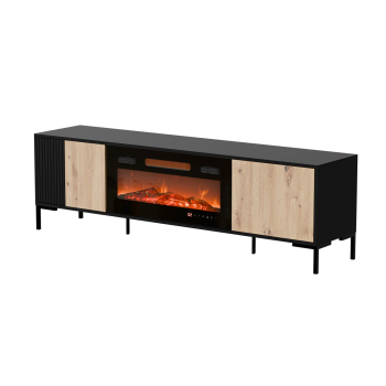 Szafka RTV MERCI 180x40x53,5 czarny/dąb artisan + kominek