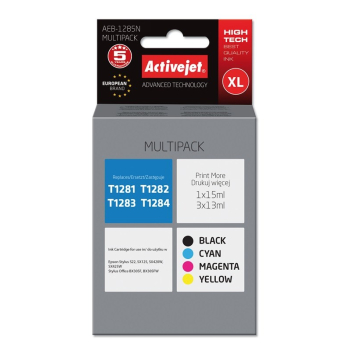 Activejet AEB-1285N Tusz (zamiennik Epson T1281, T1282, T1283, T1284; Supreme; 1 x 15 ml, 3 x 13 ml; czarny, czerwony, niebieski, żółty) (WYPRZEDAŻ)