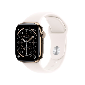 Apple Watch Series 11 GPS + Cellular 46mm Złota tytanowa koperta z paskiem sportowym w kolorze jasnego rumieńca - M/L (MFD64ZR/A)