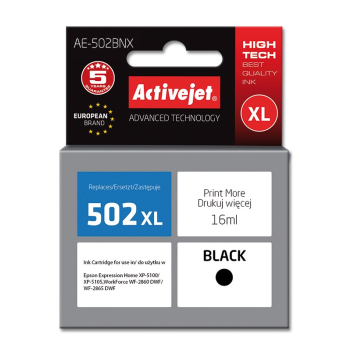 Activejet AE-502BNX Tusz (zamiennik Epson 502XL W14010; Supreme; 16 ml; czarny)