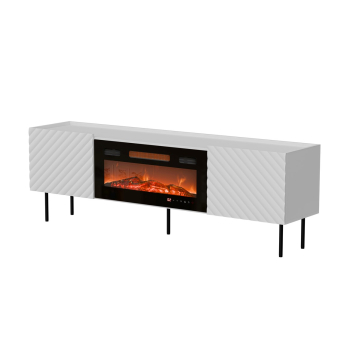 Szafka RTV LUCCA 180x40x59 biały + kominek czarny