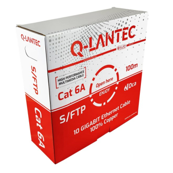 Q-LANTEC Kabel S/FTP kat.6A, sieciowy, skrętka, LSOH, Dca 4x2x23 AWG, 10Gb/s, szary, 100m (KIS6ALSOH100DQ)
