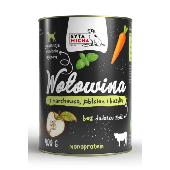 SYTA MICHA mokra karma wołowina z marchewką, jabłkiem i bazylią 400g pies