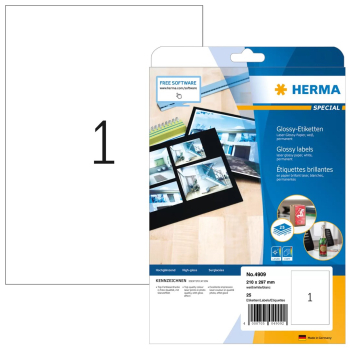 HERMA Etiketten A4 weiĂź 210x297     mm Papier glĂ¤nz.  25 St.