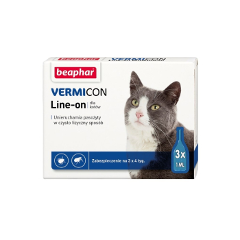 BEAPHAR VERMIcon Line-on Cat - krople przeciw pasożytom dla kota - 3x 1ml