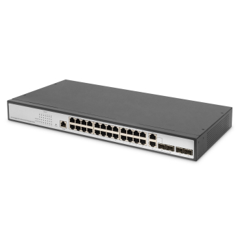 Digitus Przełącznik Gigabit Ethernet Layer 2, 24-portowy, 2x RJ45/SFP-Combo + 2 x porty SFP Uplink