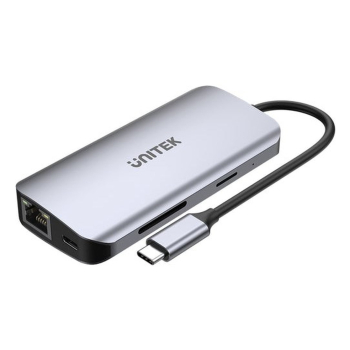 UNITEK AKTYWNY HUB USB-C 2X HDMI, CZYTNIK SD, 4K, RJ-45, PD 100W, 5 GBPS