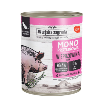 Wiejska Zagroda Karma mokra dla psa Monobiałkowa Wieprzowina (dorosły) 800g