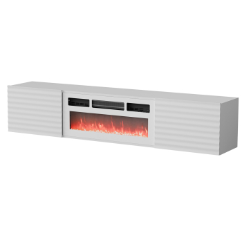 Szafka RTV TULA 183x35x37 biały mat + biały kominek