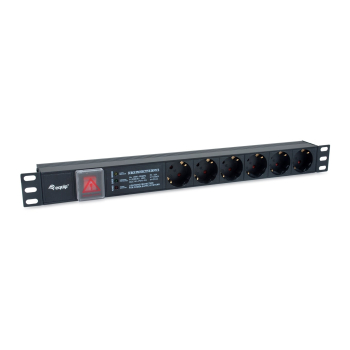 Equip 19" Steckdosenleiste 6xSchuko+Switch->St.90Â°ĂśSS NF Alu