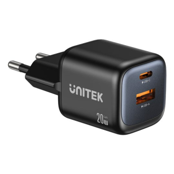 UNITEK ŁADOWARKA SIECIOWA 2X GAN USB-C & USB-A 20W CZARNA