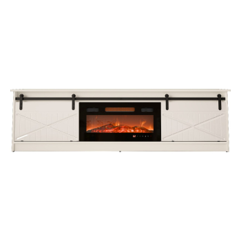 Szafka RTV GRANERO+kominek 200x56,7x35 biały/biały połysk
