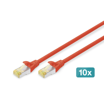 DIGITUS CAT 6A S/FTP Patchkabel, 10 StĂĽck, 2m, rot