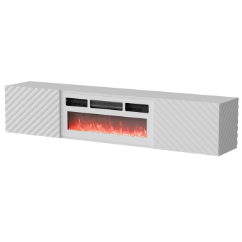 Szafka RTV LARA 183x35x37 biały mat + biały kominek