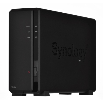 NAS Synology DS124; Tower; 1x (3.5" SATA HDD); Realtek RTD1619B; ,1GB DDR4, 1x 1GbE RJ-45