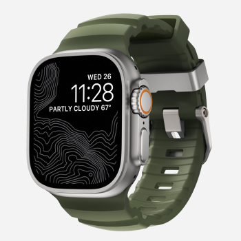 NOMAD Rocky Point Band - pasek do Apple Watch 46mm/49mm z FKM oraz tytanu (forest, natural hardware)
