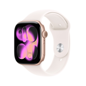 Apple Watch Series 11 GPS 46mm aluminiowa koperta w kolorze różowego złota z paskiem sportowym w kolorze jasnego rumieńca - M/L (MEV74ZR/A)