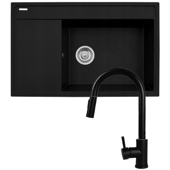 Zestaw - Zlewozmywak PYRAMIS CAMEA (79x50) 1B 1D R + Bateria IDEA Black Edition - 070168502BE - Volcano