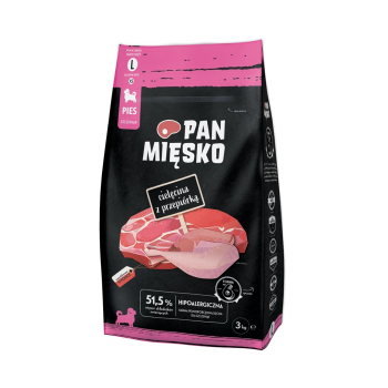 Pan Mięsko Karma sucha dla psa Cielęcina z przepiórką (szczeniak) chrupki L 3kg