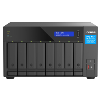 Qnap TVS-h874T-i9-64G, Tower, 8 x 2.5"/3.5" SATA, Intel Core i9 16/24T, 64GB DDR4 SODIMM (Max. 64GB), 2 x 2.5GbE, Single PSU, 350W