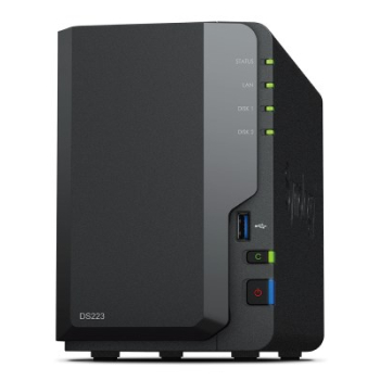 NAS Synology DS223; Tower; 2x (3.5" SATA HDD)/2.5" HDD SSD); Realtek RTD1619B;,2GB DDR4, 1x 1GbE RJ-45