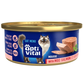 OptiVital mini puszka - Mus dla dorosłych kotów z łososiem MSC 85g