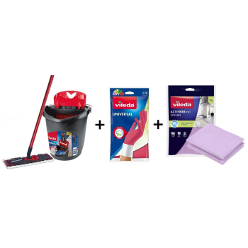Mop płaski Vileda Ultramax Box z zestawem kuchennym | rękawiczki Universal 1 para+ściereczka Actifibre Pro kuchenna 1szt.